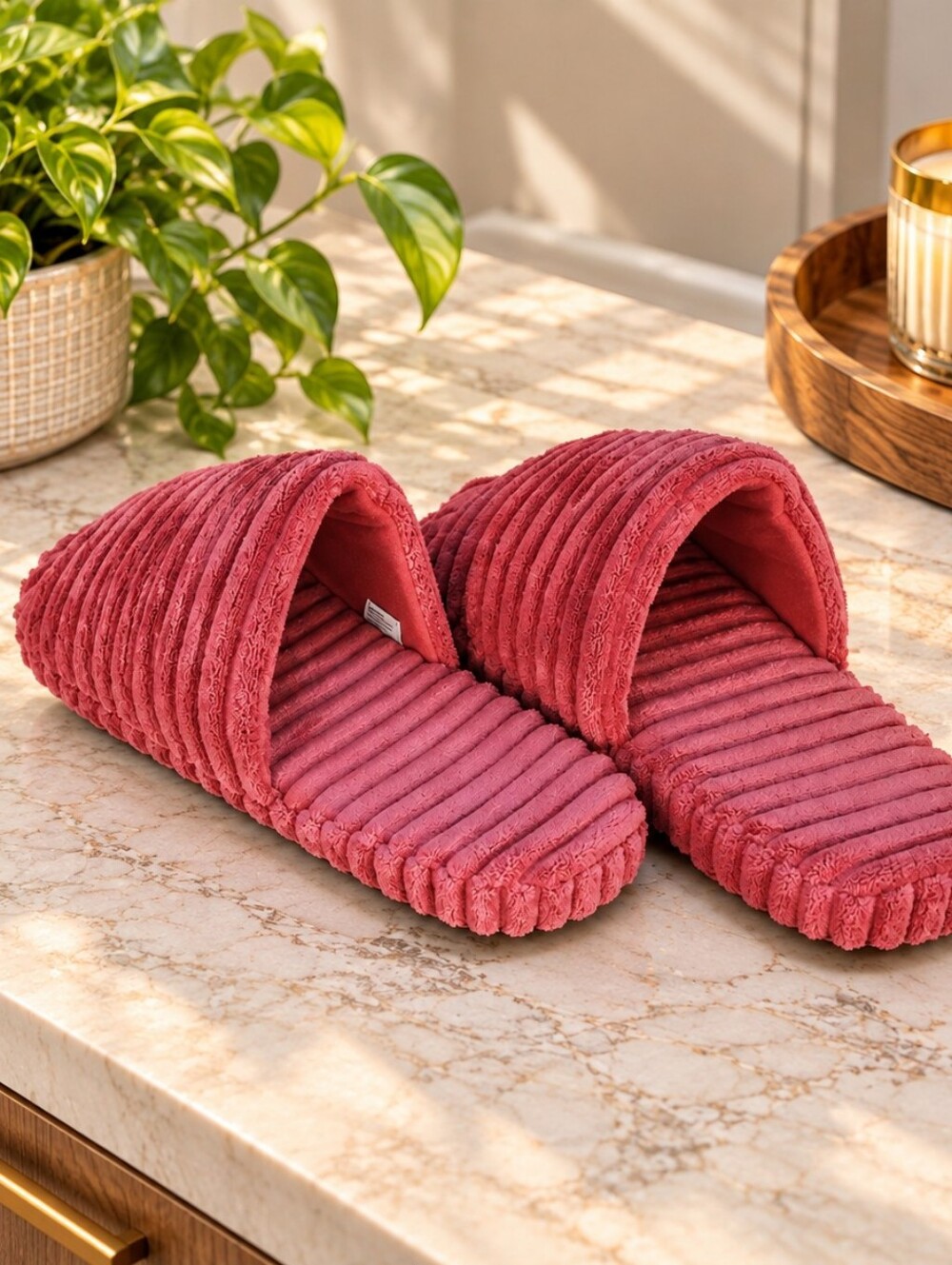 Cozy Plush Ribbed Slippers (L 8/9)